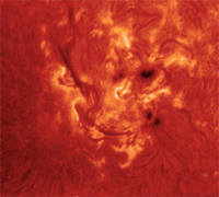 Sun as imaged by a DayStar Hydrogen Alpha Filter (31,141 bytes). Image courtesy of NASA