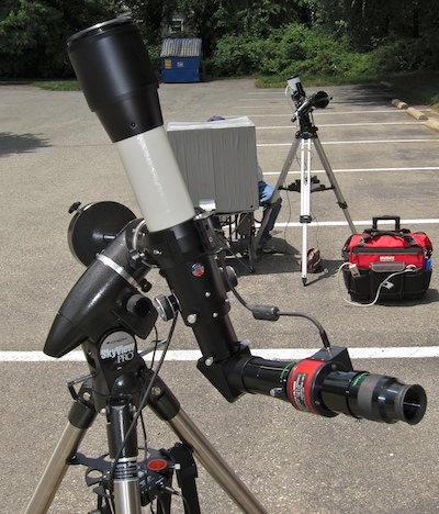 DayStar Quantum filter on TeleVue 85 telescope on a Solar Saturday event at Company Seven (113,535 bytes)