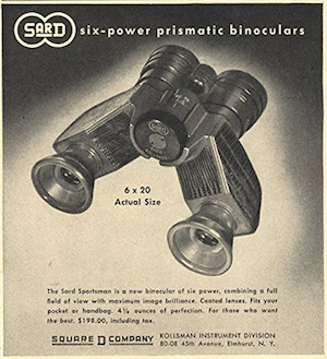 Kollsman Instrument SARD Sportsman 6x 20 binocular advertised in 18 December 1948 issue of The New Yorker Magazine (149,413 bytes)