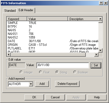 FITS Header Editor Window!