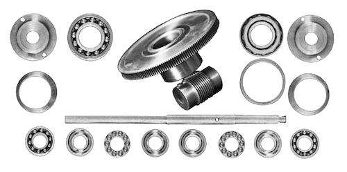 Unitron Model 142 Mount Head roller bearings, main and worm gear, shaft, and other drive components (49,348 bytes)