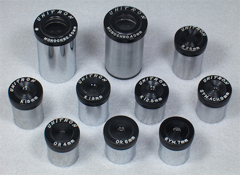 Unitron 0.965 and 1.25 inch diameter eyepieces provided with telescopes exhibited at Company Seven