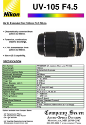 Nikon UV-105 F4.5 Lens Brochure Cover (33,273 bytes)