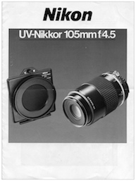 Nikon UV-105 F4.5 Lens Brochure Cover (33,273 bytes)