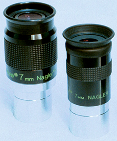 TeleVue 7mm Nagler Type 6 (at left) next to original 7mm Nagler eyepiece. (73,412 bytes)